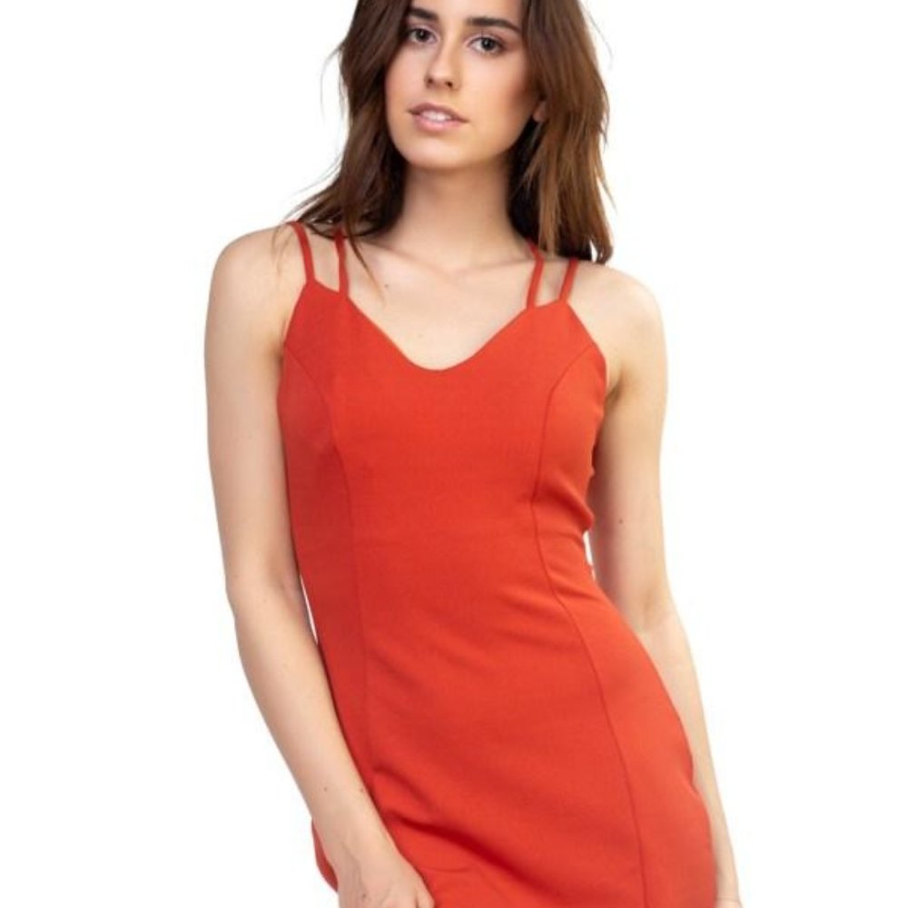 Crisscross Double Spaghetti Mini Dress (Rust Color)
